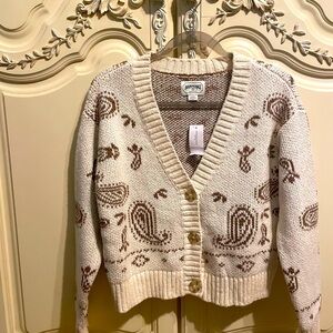 NWT American Eagle cream and tan paisley print cardigan sweater size S
